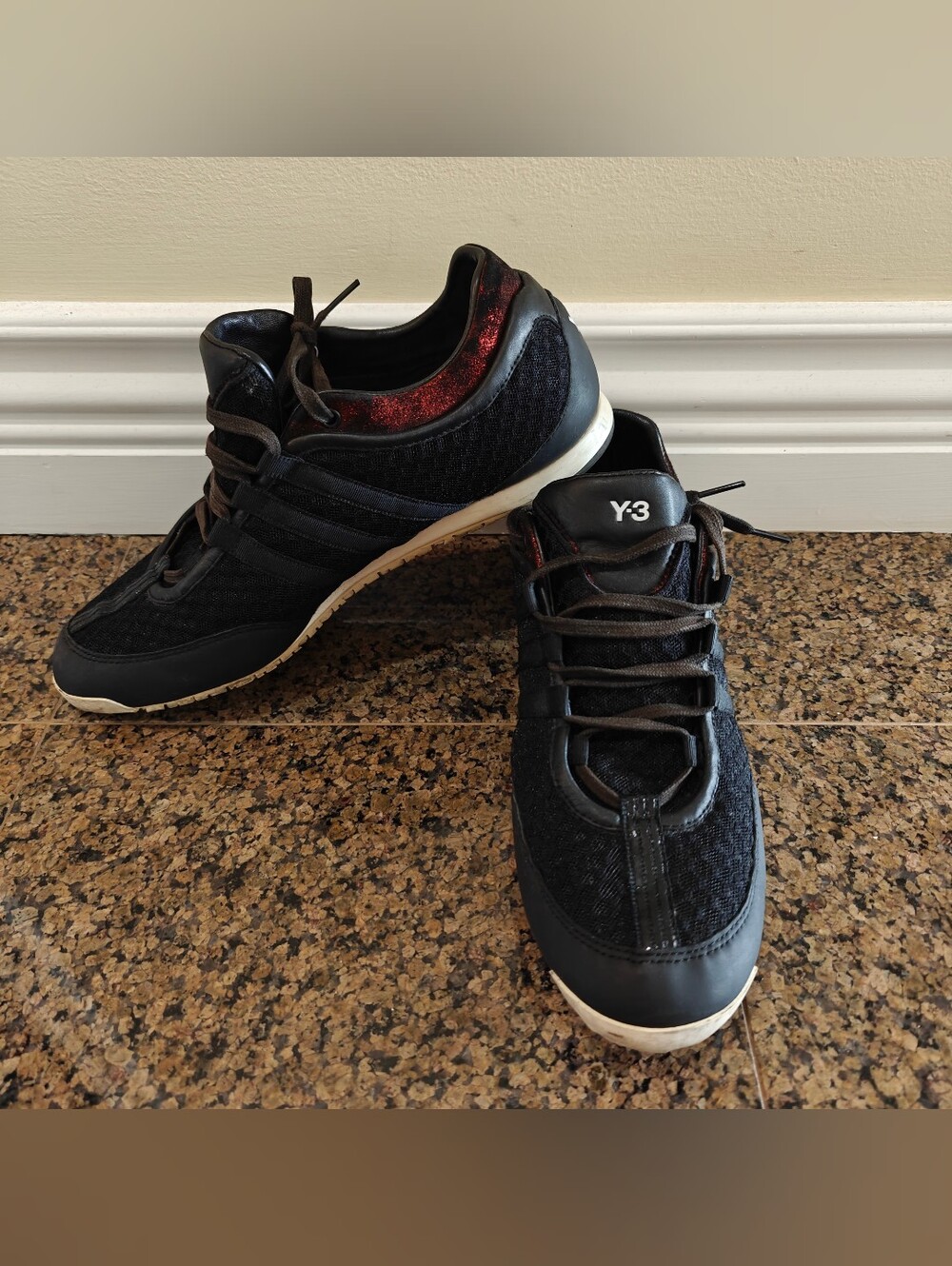 adidas Y-3 Boxing Yohji Yamamoto Black Red Shimmer Low Sneakers Mens 10.5 B35687